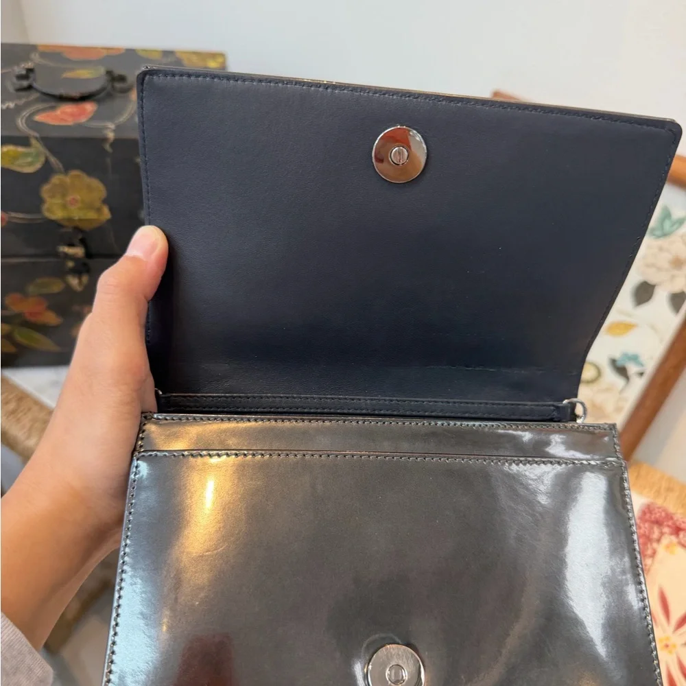 Christian Dior Metallic Patent Micro-Cannage Diorama Wallet on Chain crossbody - Picture 7 of 9